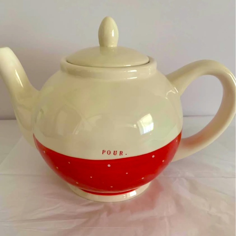 Rae Dunn Red & White “Pour” Teapot
